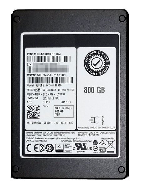313057.jpg Refurbished | Samsung PM1635a MZ-ILS800B Mixed Use SSD 800 GB SAS 12Gb/s DELL OEM Refurbished - Image 1