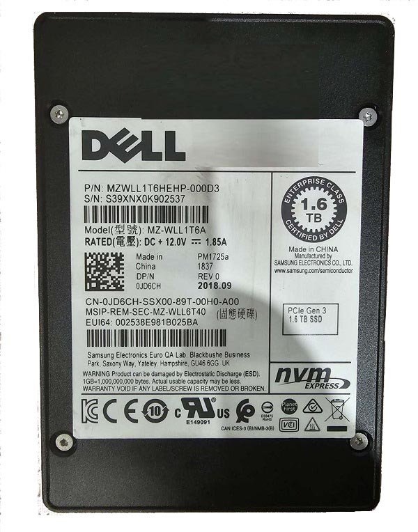 313693.jpg Refurbished | Samsung PM1725a MZWLL1T6HEHP-000D3 Mixed Use SSD 1.6 TB PCIe 3.0 X4 (NVMe) DELL OEM Refurbished - Image 1