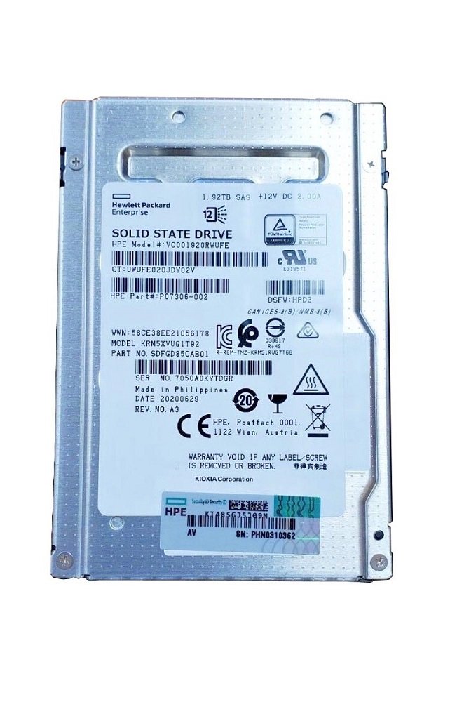 327249.jpg Refurbished | Kioxia SDFGD85CAB01 Mixed Use Value SSD 1.92 TB SAS 12Gb/s HPE OEM Refurbished - Image 1