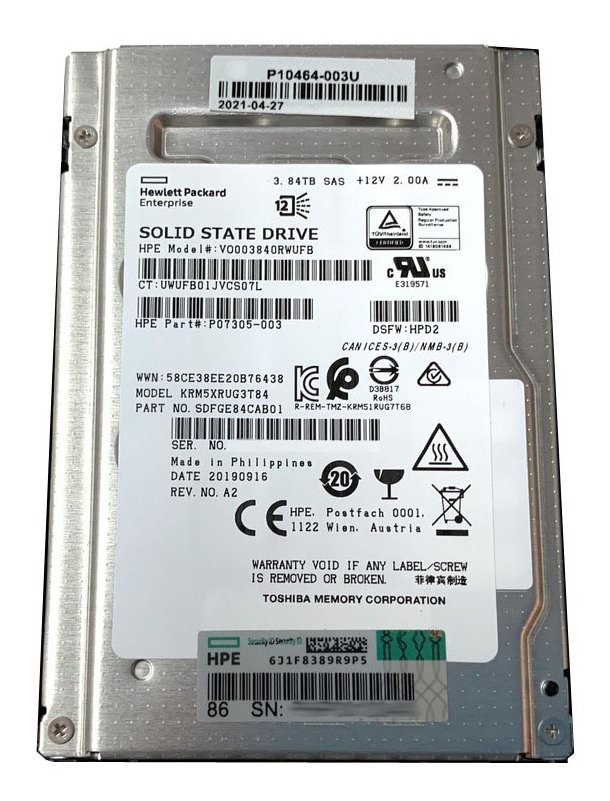 328296.jpg Refurbished | Kioxia RM5 KRM5XRUG3T84 Read Intensive SSD 3.84 TB SAS 12Gb/s HPE OEM Refurbished - Image 1