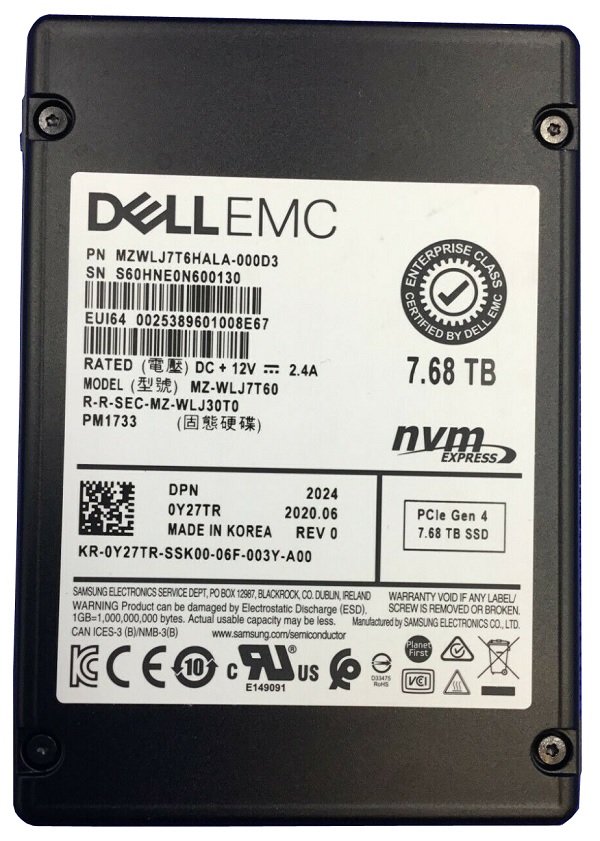 334263.jpg Refurbished | Samsung PM1733 MZWLJ7T6HALA-000D3 SSD 7.68 TB PCIe 4.0 x4 (NVMe) DELL OEM Refurbished - Image 1