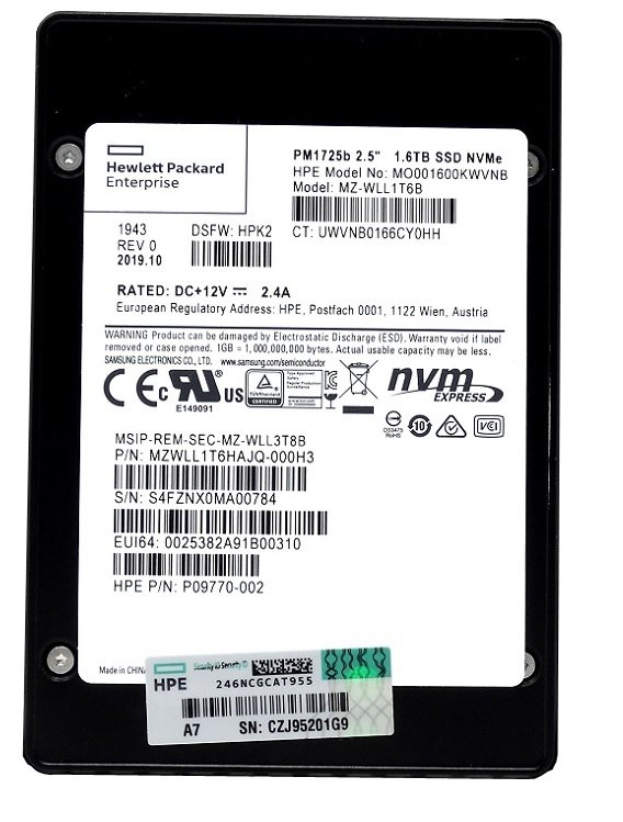 335309.jpg Refurbished | Samsung PM1725b MZWLL1T6HAJQ-000H3 Mixed Use SSD 1.6 TB PCIe 3.0 x4 (NVMe) HPE OEM Refurbished - Image 1
