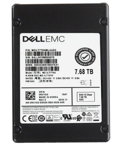 Refurbished | Samsung PM1643 MZILT7T6HMLAAD3 Read Intensive SSD 7.68 TB SAS 12Gb/s DELL OEM Refurbished