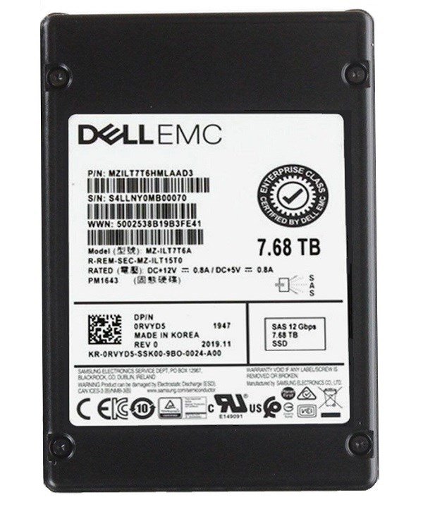 335664.jpg Refurbished | Samsung PM1643 MZILT7T6HMLAAD3 Read Intensive SSD 7.68 TB SAS 12Gb/s DELL OEM Refurbished - Image 1