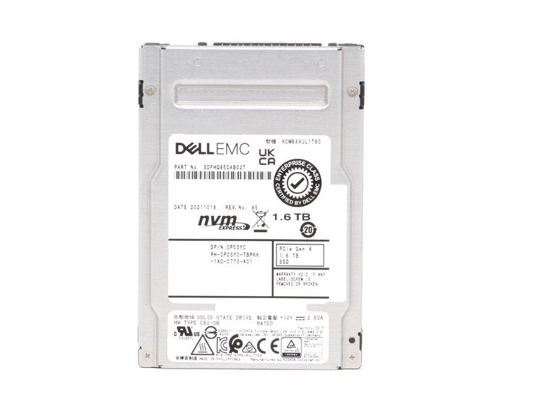 336375.jpg Refurbished | Kioxia CM6-V KCM6XVUL1T60 Mixed Use SSD 1.6 TB PCIe 4.0 (NVMe) DELL OEM Refurbished - Image 1