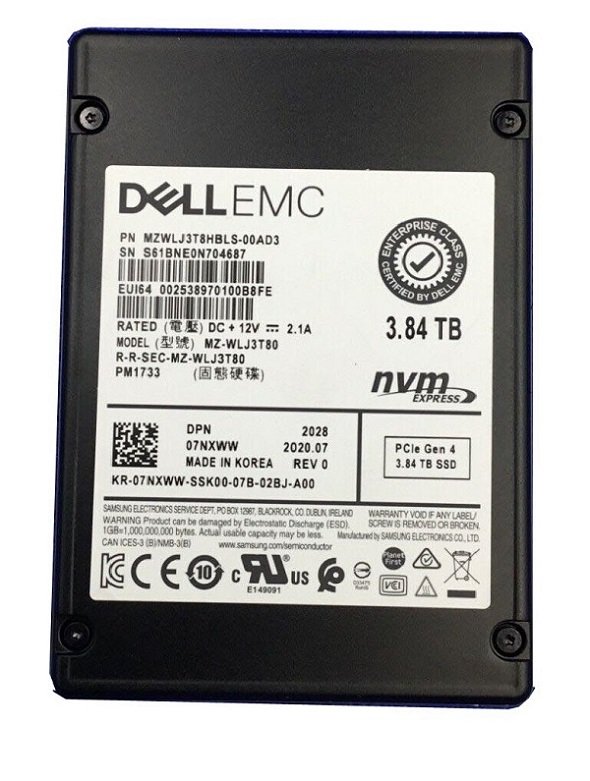 348757.jpg Refurbished | Samsung PM1733 MZ-WLJ3T80 SSD 3.84 TB PCIe 4.0 x4 (NVMe) DELL OEM Refurbished - Image 1