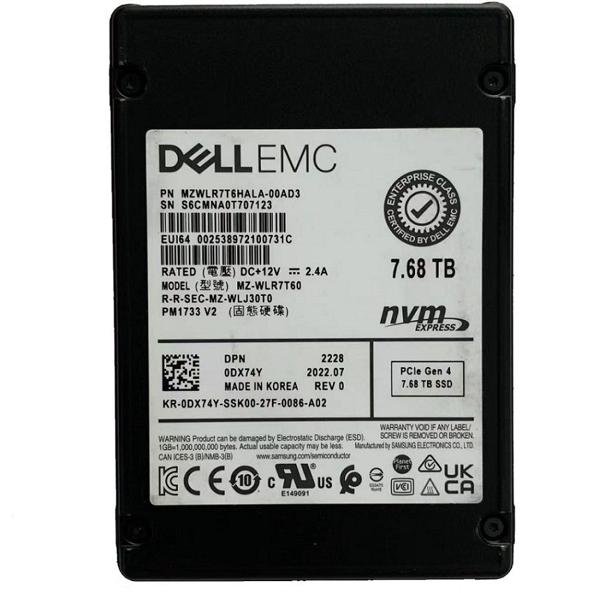 348841.jpg Refurbished | Samsung PM1733 MZWLR7T6HALA-00AD3 SSD 7.68 TB PCIe 4.0 x4 (NVMe) DELL OEM Refurbished - Image 1
