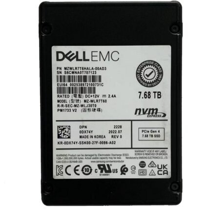 Refurbished | Samsung PM1733 MZ-WLR7T60 SSD 7.68 TB PCIe 4.0 x4 (NVMe) DELL OEM Refurbished