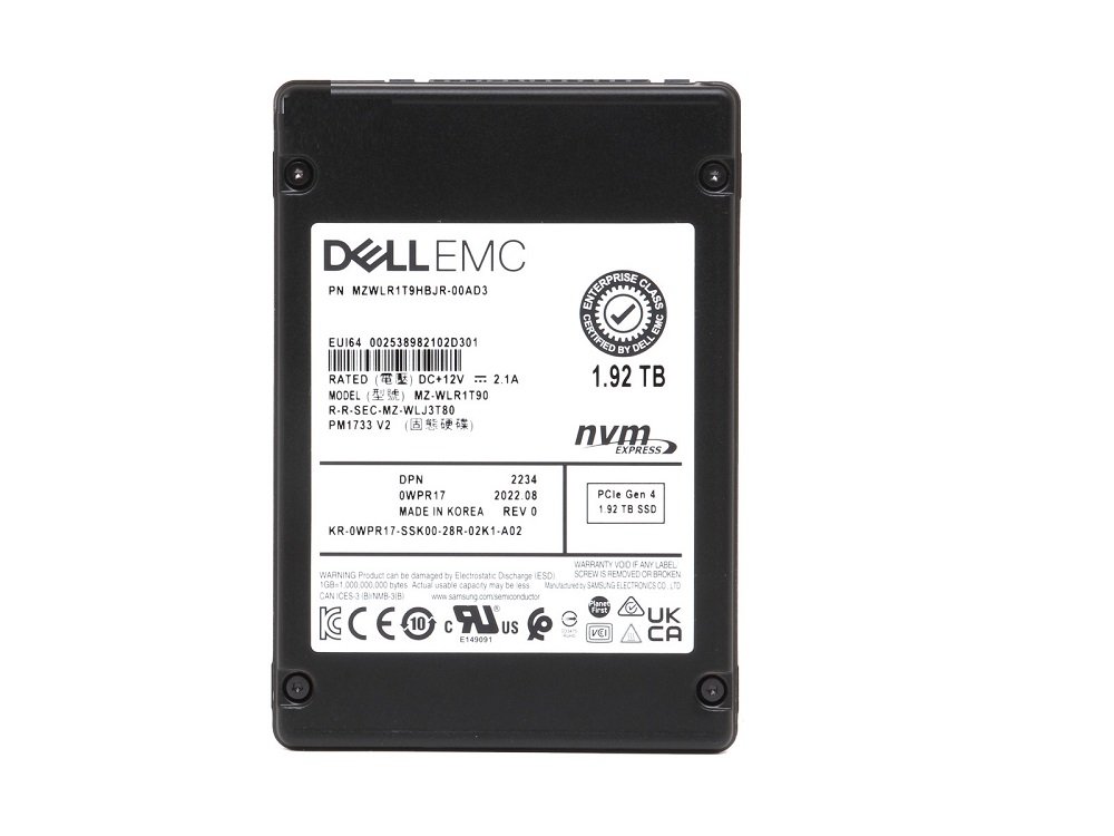 348846.jpg Refurbished | Samsung PM1733 MZ-WLR1T90 Read Intensive SSD 1.92 TB PCIe 4.0 x4 (NVMe) DELL OEM Refurbished - Image 1