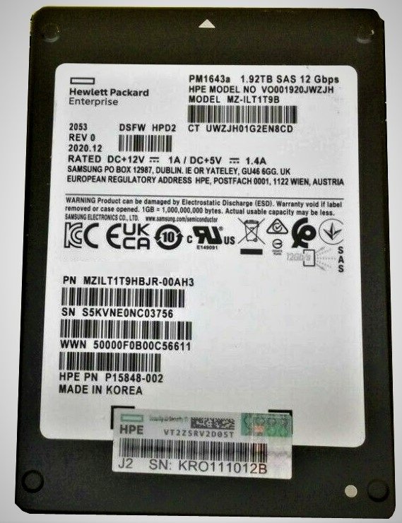 349789.jpg NEW | Samsung PM1643a MZILT1T9HBJR-00AH3 SSD 1.92 TB SAS 12Gb/s HPE OEM New Open Box - Image 1
