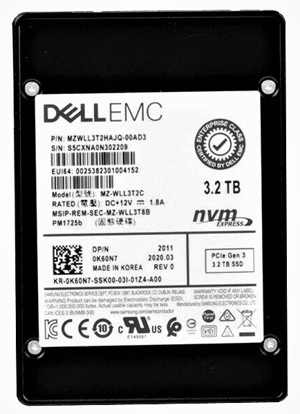 349857.jpg Refurbished | Samsung PM1725b MZWLL3T2HAJQ-00AD3 SSD 3.2 TB PCIe 3.0 x4 (NVMe) DELL OEM Refurbished - Image 1