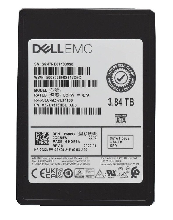 350563.jpg Refurbished | Samsung PM893 MZ7L33T8HBLTAD3 Read Intensive SSD 3.84 TB SATA 6Gb/s DELL OEM Refurbished - Image 1