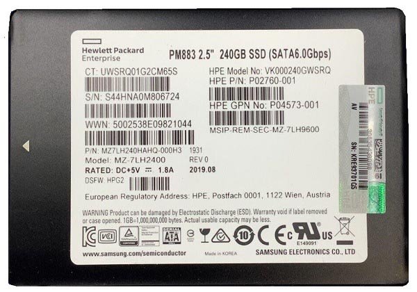 350595.jpg Refurbished | Samsung PM883 MZ7LH240HAHQ-000H3 Read Intensive SSD 240 GB SATA 6Gb/s HPE OEM Refurbished - Image 1