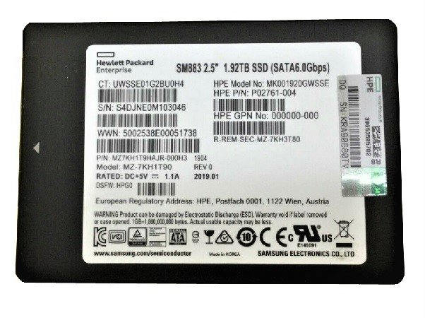 350718.jpg Refurbished | Samsung SM883 MZ7KH1T9HAJR-000H3 Mixed Use SSD 1.92 TB SATA 6Gb/s HPE OEM Refurbished - Image 1