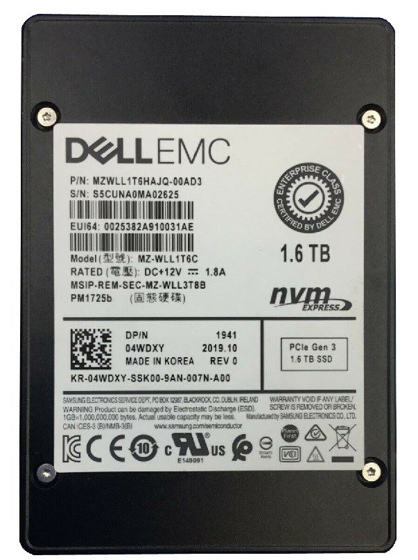 350846.jpg Refurbished | Samsung PM1725b MZWLL1T6HAJQ-00AD3 Mixed Use SSD 1.6 TB PCIe 3.0 X4 (NVMe) DELL OEM Refurbished - Image 1