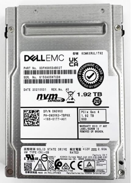 Refurbished | Kioxia CM6-R SDFHS85DAB02T Read Intensive SSD 1.92 TB PCIe 4.0 x4 (NVMe) DELL OEM Refurbished