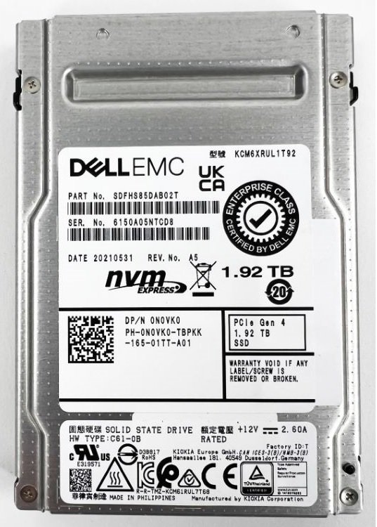 356591.jpg Refurbished | Kioxia CM6-R SDFHS85DAB02T Read Intensive SSD 1.92 TB PCIe 4.0 x4 (NVMe) DELL OEM Refurbished - Image 1