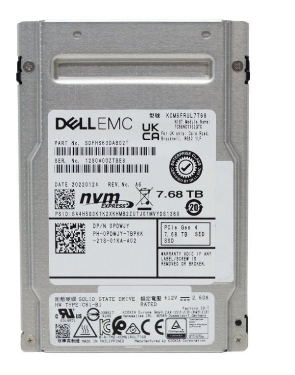 xr:d:DAFdSQfGENU:3,j:43348483324,t:23031517 Refurbished | Kioxia CM6-R SDFHS63DAB02T Read Intensive SSD 7.68 TB PCIe 4.0 x4 (NVMe) DELL OEM Refurbished - Image 1