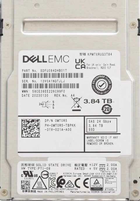 379130.jpg NEW | Kioxia SDFU084DHB01T PM7-R Series 3.84TB SAS 24Gb/s SIE 2.5inch Internal SSD Brand New Dell OEM - Image 1