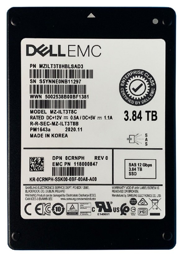 385201.jpg Refurbished | Samsung PM1643a MZ-ILT3T8C SSD 3.84 TB SAS 12Gb/s DELL OEM Refurbished - Image 1